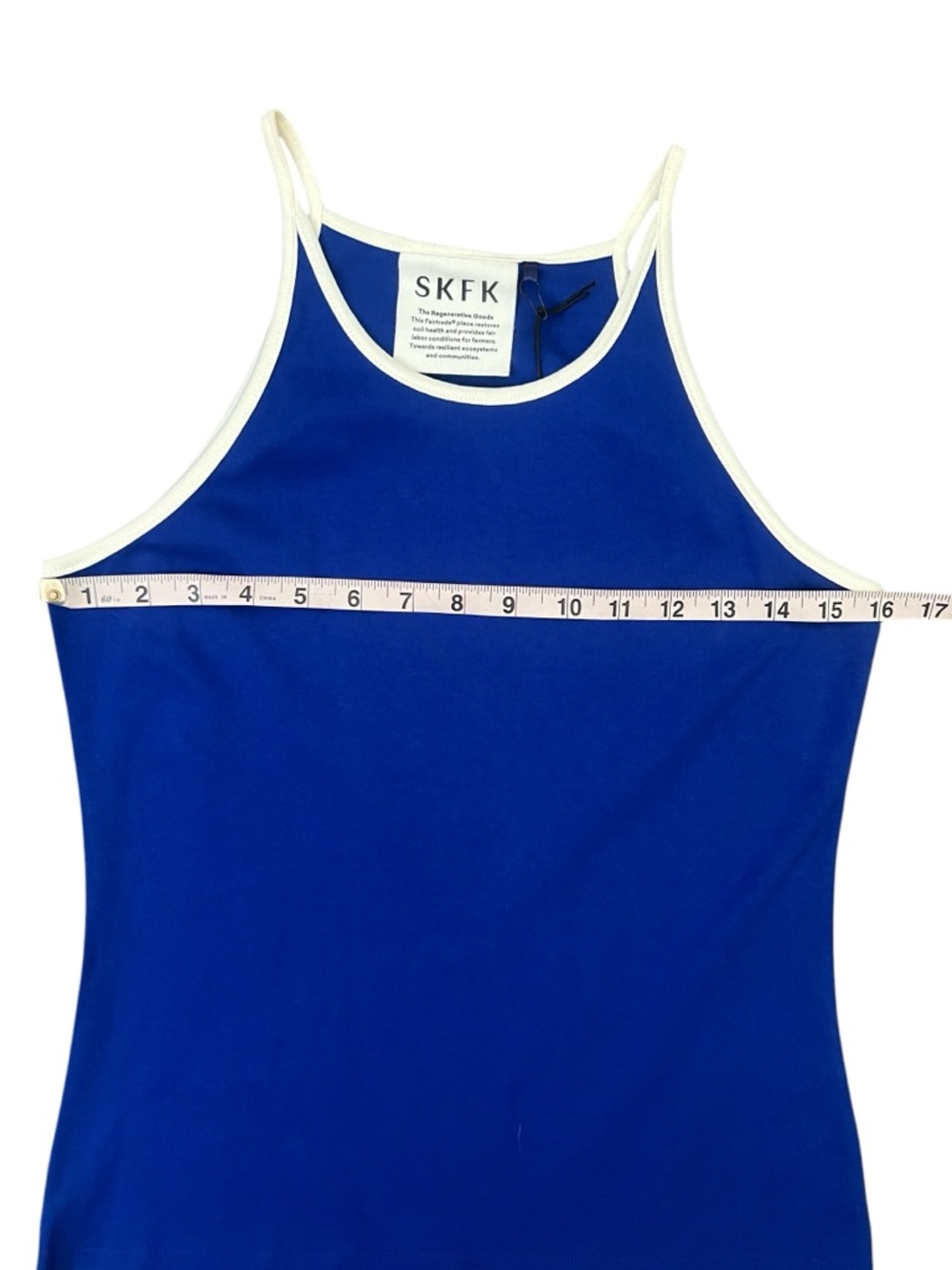 SKFK Liba Indigo Blue Tank White Contrast Trim Minimalist Cotton Top US Size 6 - Picture 7 of 9